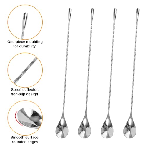 Miniatura 4 de 4 Piezas 30cm Cuchara Mezcladora De Cóctel De Acero Inoxidable, Cucharas De Bar, Cucharas De Mango Largo, Agitador Torcido De Cóctel Largo, Cuchara De Mezcla Para Cócteles, Batidos, Café, Jugo, Té