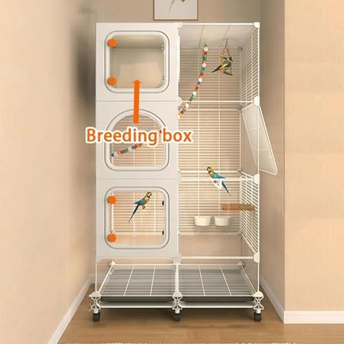 MUYRJLZX Vogelkäfig aus Metall, transparente Tür, hoher Tiel-Käfig, Papageienkäfig, mit Rädern und Tablett, Flug-Vogelkäfig, Vogelkäfig, einfach zu bedienen (Nero, 73 x 37 x 102 cm)-5