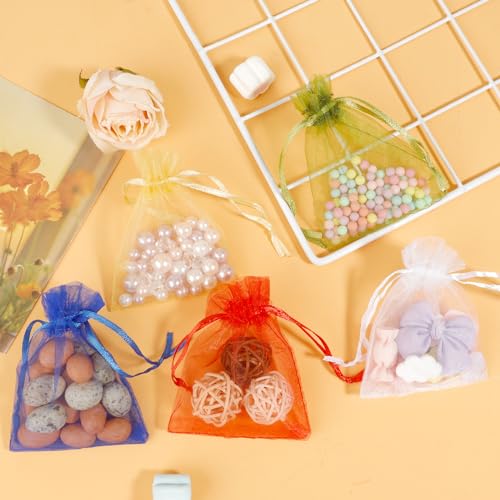 Image of Organza Bags, Sheer Organza Bag, 50Pcs,Small Organza Bags with Drawstring 3 x 4 inch, Jewelry Gift Bags, Mesh Party Wedding Favor Bags Mini Candy Bags for Christmas Party, Mix Color