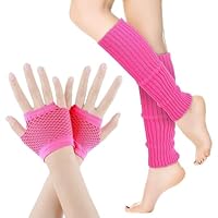 katmerio Elastische Neon Beinstulpen und Netzhandschuhe, 80er 90er Jahre Kostüm Zubehör, Neon Beinwärmer Retro Party Accessoires für 80er 90er Kostüm Party Fasching Karneval Zubehör