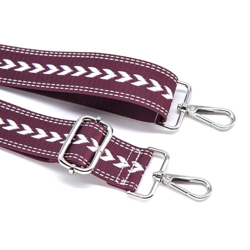 Image of S&loyoe Silver bucklePurse Straps Replacement Crossbody Bag Strap Adjustable Wide Guitar Straps for Handbags 1.5inch (Leaf pattern purple silver)