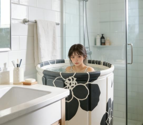 Vasca da bagno Portatile per Adulti, Buon Isolamento Termico, Supporto Stabile, Doppia Uscita di Scarico, per Bagno Cald, Ice Bath 70x65cm