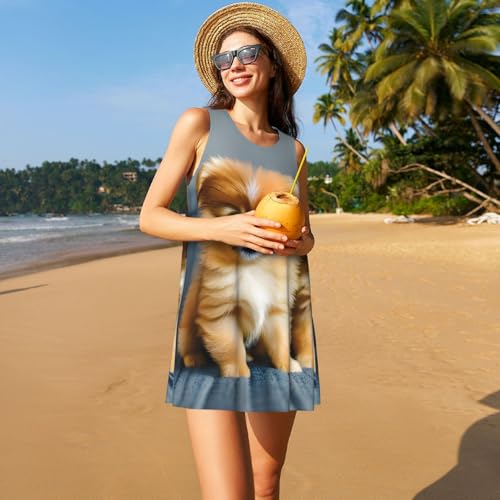 Robe imprimés Poméraniens d'été sans manches originale chic - 7