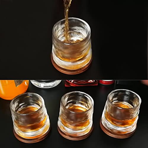 Whiskey Glasses Set of 2, Rotatable Tumbler Crystal Glass Cups, Drinking Glasses with 2Pcs Creative Walnut Coasters and Gift Box - for Scotch,Bourbon,Cocktails