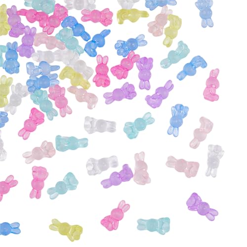 DICOSMETIC 100Pcs Acrylic Animal Bead Easter Frosted Rabbit Beads Solid Color Bunny Acrylic Beads Set Matte Translucent Bead for Crafts Jewelry Making Hole: 2.5mm