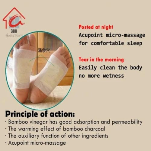 Image of 100% Herbal And Gentle Ingredient Detox Foot Pads,Natural Ingredients for Sleep Aid, Pain Relief, Toxin Removal with Bamboo Vinegar and Acupoint Micro-Massage Technology (PACK OF 10)