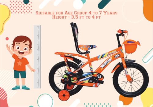 Image of SKYTON Brandon 16 Inch Kids Cycle with Side Wheels Ideal for 4 to 7 Years Boys and Girls Bicycle for Children - Orange