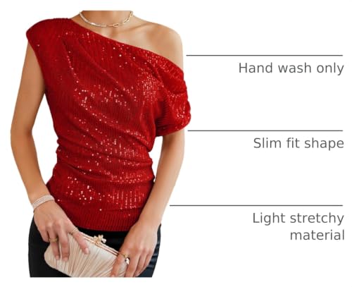 Image of GRACE KARIN One Shoulder Sequin Sparkly Tops for Women Ruched Asymmetrical Glitter Tops Slimming Sparkle Party Shirts