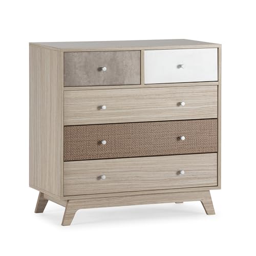 HOMN LIVING Commode Maia 5 tiroirs Multicolores, 80 cm (Largeur) 40 cm (Profondeur) 80 cm (Hauteur)
