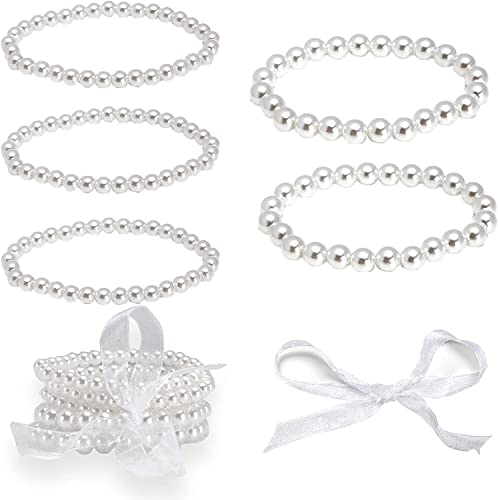 image for CLGIFT 5pc Small Vintage Inspired White Faux Pearl Bracelets for Break