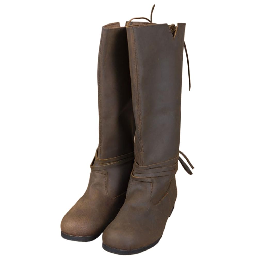 1 Paio Di Scarpe Allacciate Stivali Medievali Da Cavaliere Vichingo in Pelle Stivali Da Neve Con Gambale Lungo, Costume Cosplay per Il Carnevale