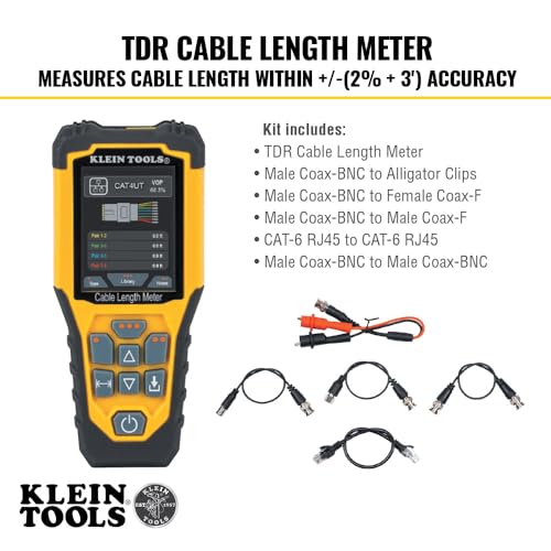 Image of Klein Tools 770-910 Replacement Cable TDR Test Lead Kit With 5 Leads, BNC Connector to Alligator Clips, CAT-6 RJ45 to CAT-6 RJ45