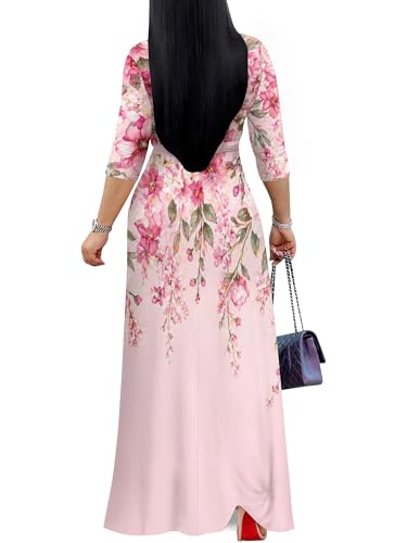 Image of PinkPatty Plus Size Maxi Dresses for Women Casual Flowy Long Dress 3 /4 Sleeve V Neck Wrap Dress with Belt