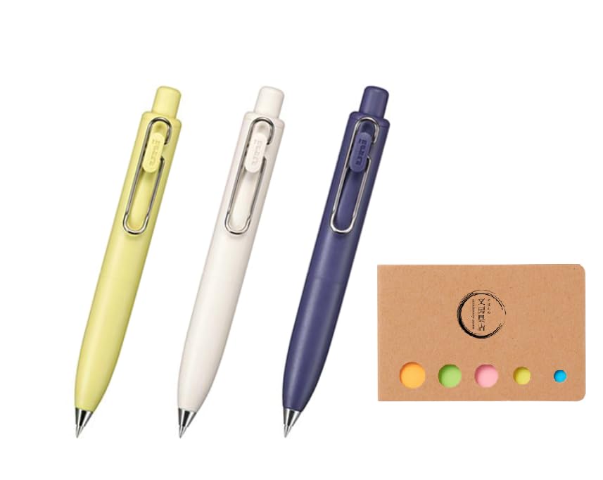 stationery store Ballpoint One P Gel Ink Rollerball pen, 0.5mm Black Ink, 3 Body Colors set Sticky Note(Japan Import)
