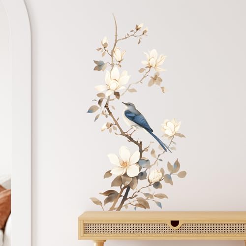 Vinilo decorativo ramas flores y pájaros chinos
