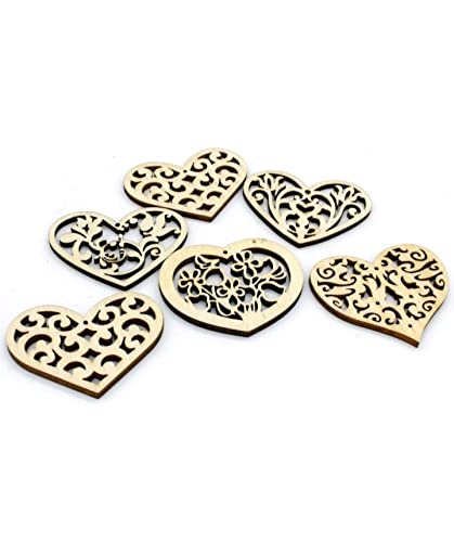 Ditya Crafts Solid Designer Wooden Heart Cut Out/Craft Pieces/Furniture Home Decorations Beautiful Traditional Design for Scrap Book, Surprise Box, Frame, Vintage Set of 6