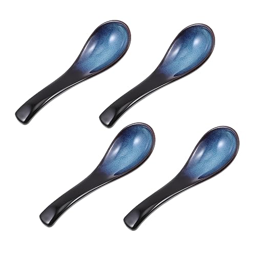 HOLIDYOYO 4 Pcs Ceramic Spoon Kitchen Sampling Spoon Kitchen Soup Spoons Condiments Spoon Soup Spoon for Home Porcelain Soup Spoon Sugar Spoon Ramen Noodles Home Dining Spoon Ceramics Blue