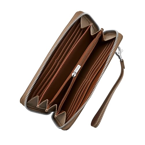 Image of Fossil Women's Wallet, Lennox Leather Zip Around Clutch Wallet for Women, Smoke