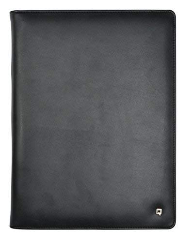 DESQ® Leder A4-Schreibmappe - Echtleder, Einsteckfäch für Dokumenten, 5 Kartenfächer, Schreibblock ausgestattet, Schwarz, Dutch Design