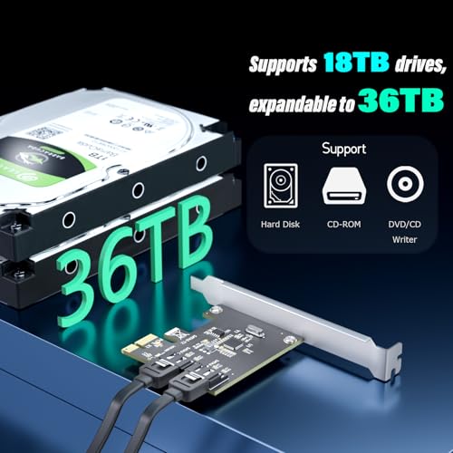 Image of 2-Port SATA Expansion Card (PCIe 3.0 x1 to 6Gbps SATA Card), Compatible with Windows /Mac /Linux /NAS