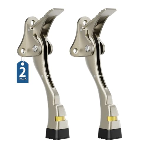 Gotega Door Stopper, 2 Packs Kickdown Door Stop with One Touch Adjustable Height and Rubber Tip 4 Inches, Heavy Duty Door Stops, Door Holder, Bottom of Door - Satin Nickel