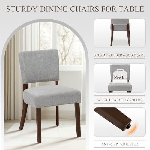 Image of COLAMY Mid Century Modern Dining Chairs Set of 2, Upholstered Kitchen Chairs with Open Back, Farmhouse Fabric Side Dining Room Chairs with Wood Legs for Dining Room Kitchen Restaurant, Light Grey
