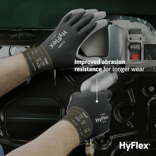 Ansell HYFLEX 11-600 Medium Black Nylon Gloves with Palm Coating for Metal Fabrication and Automotive (12 Pairs)