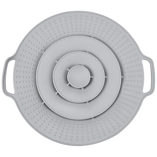 Pot Cover Spill Stopper Lid Thicken Silicone Boil Over Spill Safeguard Lid Cover Fits Openings 8 to 11.5 in Diameter for Pots And Pans Instant Pot Cover-Gray