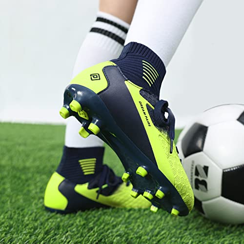 DREAM PAIRS Boys Girls Soccer Cleats Youth Firm Groud Outdoor Sport Athletic High Top Football Shoes for Little/Big Kid,Size 1 Little Kid,Dark/Blue/Neon/Green,HZ19002K - Thumbnail 2