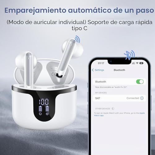 Miniatura 7 de Auriculares Inalámbricos, Estéreo Hi-Fi 5.3 Con 4 Micrófonos Hd, Auriculares Bluetooth 50 Horas, Pantalla Led, Usb-C, Impermeables Ip7, Blanco