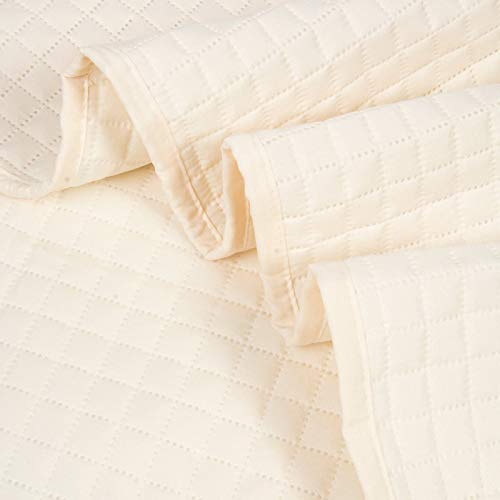 Hollyhome Luxury Checkered Super Soft Solid Single Pinsonic Quilted Bed Quilt Bedspread Bed Cover, Ivory, Twin #TOP25