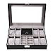 YUYTE BoÎte À Montres, Présentoir/Coffret à Montres Multifonctionnel 8 + 2 Grilles, Boîte à Bijoux, Organisateur Et Étui À Bijoux D'affichage avec Serrure Imitation Cuir (Noir)