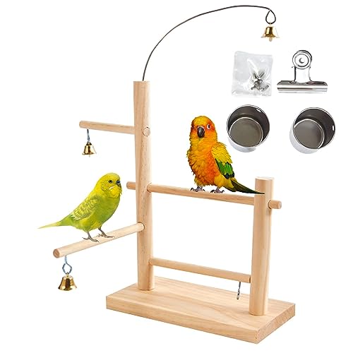 Parrot Stand - Bell Design Bird Play Gym - Portable Tabletop Spin, Wood Bird Play Playground, Pet Supplies, Cage Toys, Exercise Activity Center For Budgies Conure Parakeets Cockatiels