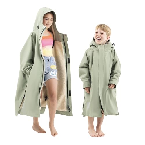 Red Original Unisex Kids Premium EVO PRO Dry Changing Robe - Waterproof, Windproof, Warm, Lightweight, Sherpa Fleece Lined, 100% Recycled Material (Sage Green, S - 8-13 Years)