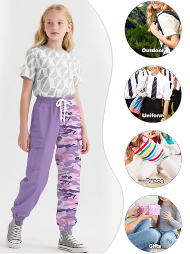Image of Cromoncent Girls&Womens Cargo Pants Elastic Waist Lightweight Outdoor Jogger Pants, 6 Years - XX-Large