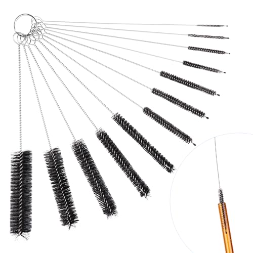 Moendergo Bottle Brush, 12PCS Nylon Straw Cleaner Pipe Brushes for Baby Bottle, Washing Narrow Neck Water Bottles Jars Teapot Spout (Black)