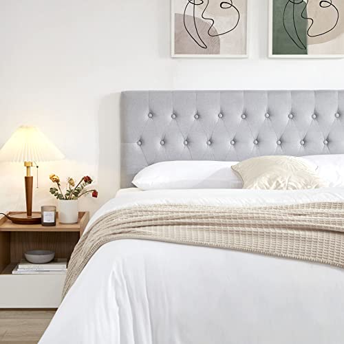 Kingfun Tbfit Tufted Upholstered Queen Size Bed Headboard In Modern Button Design, Adjustable Solid Wood Head Board, Premium Linen Fabric Padded Headboards In Bedroom (Smoky Grey) #TOP2