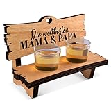 Kartenmachen.de Schnapsbank mit Gravur zum Geburtstag Geschenk inkl. 2 Schnapsgläser - Mama und Papa