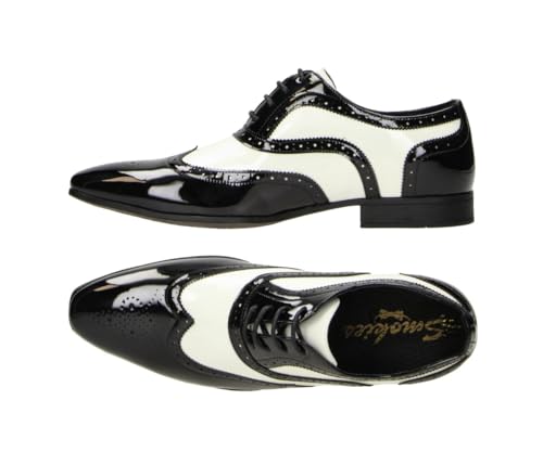 Schuh Breite: ca 9 cm Smokies Uomini Scarpa da Sposa George Sintetico Scarpa Elegante Classica in Vernice (46 EU, Nero/Bianco)