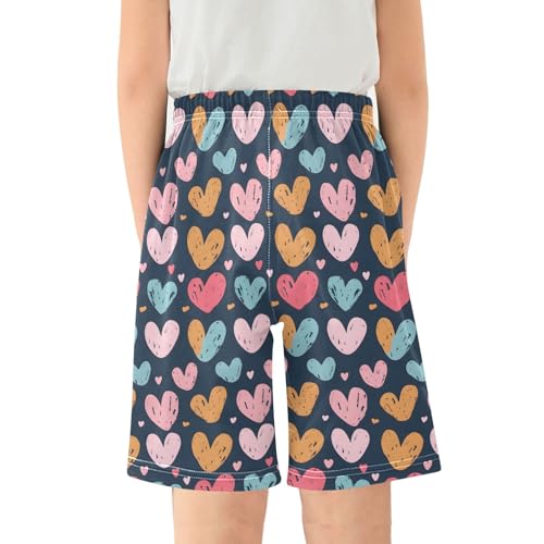 Hand Draw Cute Little Hearts Pajama Shorts Summer Lounge Pajama Bottoms Elastic Waist Pjs Pants for 6-14 Years2
