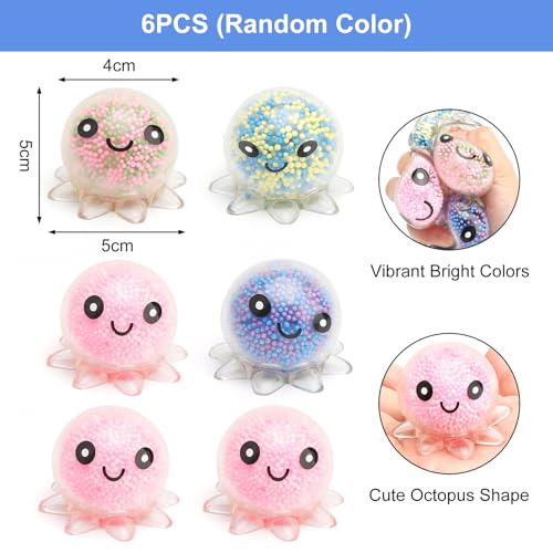 6 Stück Octopus Stressball Taba Squishy Ball Anti Stress Bälle Squeeze Toy Antistressball Quetschball Antistress Spielzeug Antistressbälle Stressabbau Quetsch Spielzeug für ADHS Kinder Erwachsene