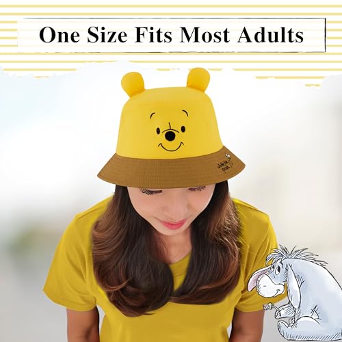 Disney Winnie The Pooh Bucket Hat, Packable Travel Hat with 3D Bear Ears, Wide Brim Summer Hat, Yellow, One Size4