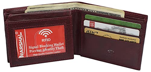 MARSHAL RFID Blocking Genuine Leather Men's Bifold Eagle USA Flag Wallet Gift (Burgundy)4