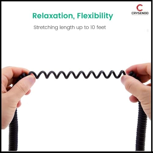 Image of Crysendo 1.7m Coiled Audio Cable for Au-dio Tech-nica, Se-nhe-iser, Pioneer HDJ-X5 Cable Headphones | 12mm TRS Suitable for Audio Player | Replacement PVC & Copper Wire | Pack of 1 (Black)