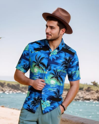 Mens Hawaiian Shirts Tops Short Sleeve Floral Button Down Beach Shirt Vintage Tropical Palm Summer Lightweight Blouses Male2