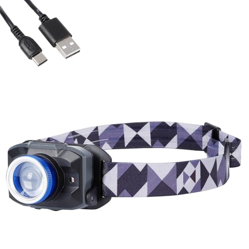 Linterna frontal LED recargable de 450 lúmenes con luz blanca y roja IPX4, impermeable, ligera, con 5 modos y tapa de foco para acampar al aire libre, senderismo, correr, pesca
