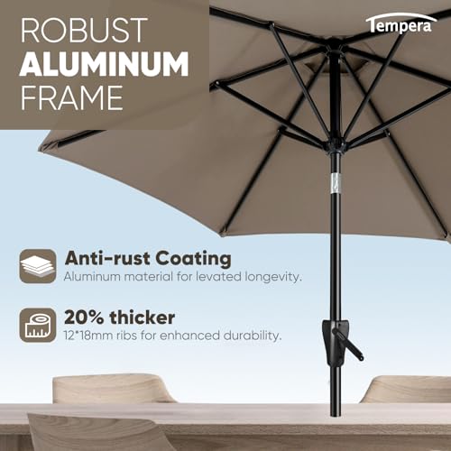 Image of Tempera Heavy Duty High Wind Beach Umbrella with Sand Anchor & Carry Bag | Patio Outdoor Umbrella with Aluminum Frame and Push Button Tilt, Ideal for Garden Lawn, UPF 60+