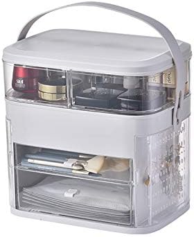 Oncarnival Makeup Organizer Makeup Storage Case Cosmetic Display Cases Cosmetic Cases Organizer with Earrings and Necklace Storage Area Waterproof Dustproof (White)