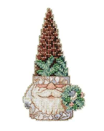 Image of Mill Hill Pinecone Gnome Counted Cross Stitch Ornament Kit 2023 Jim Shore Woodland Gnomes JS202315, 2.75 x 5 inches, Multi