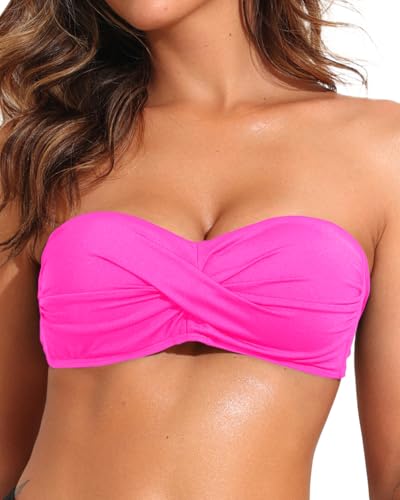 Image of Women Bandeau Bikini Top Strapless Swimsuit Top | Twist Front, Adjustable Straps, Non-Slip, Built-in Cups for Secure Fit